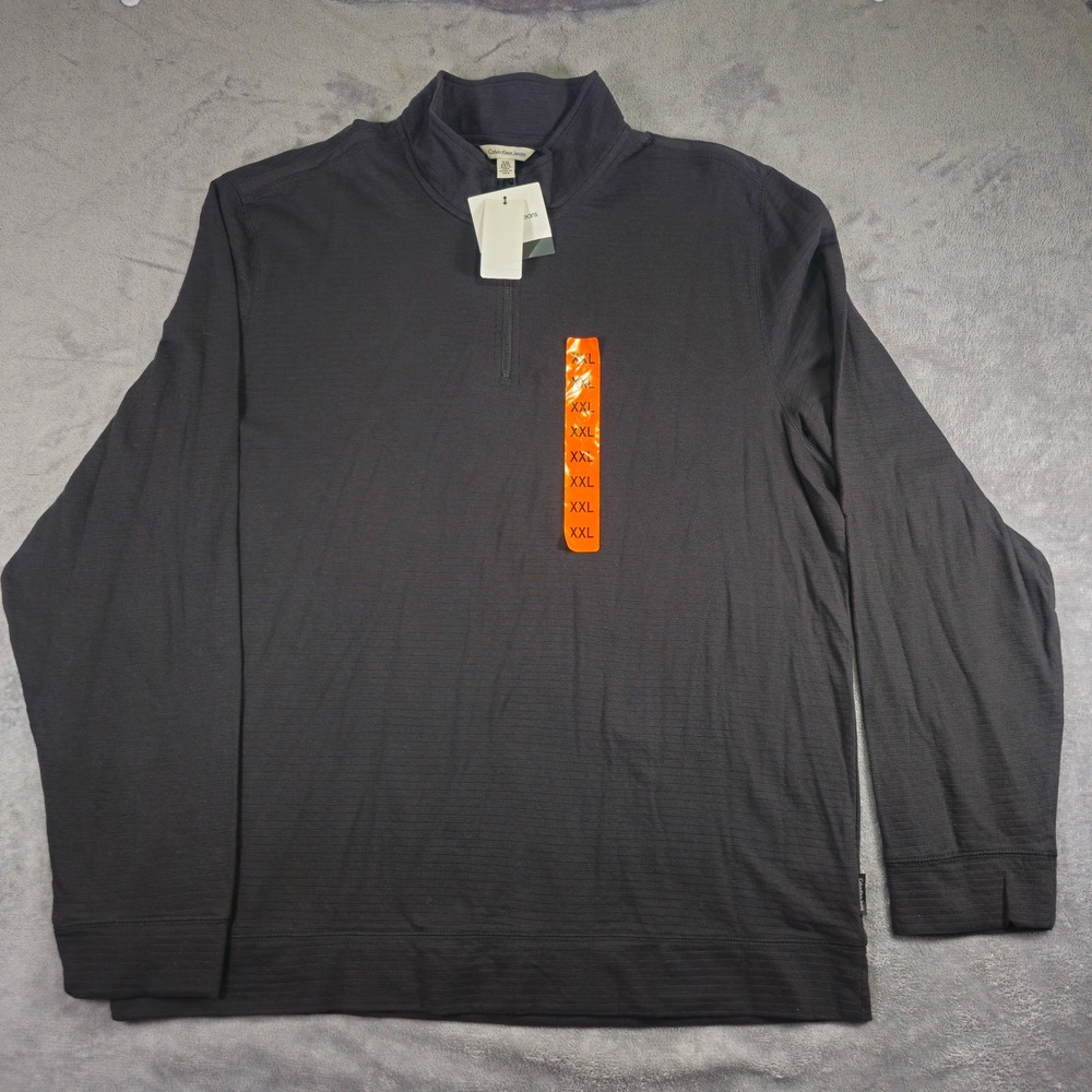Calvin Klein Pullover Mens XXL Black Quarter Zip Textured Long Sleeve 41I0708